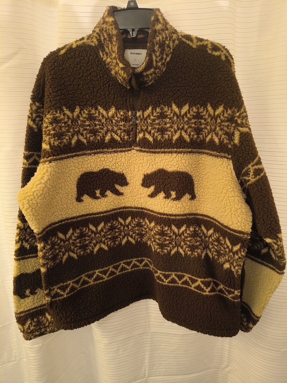 Old Navy Men’s Brown & Cream Sherpa Pullover Sweater